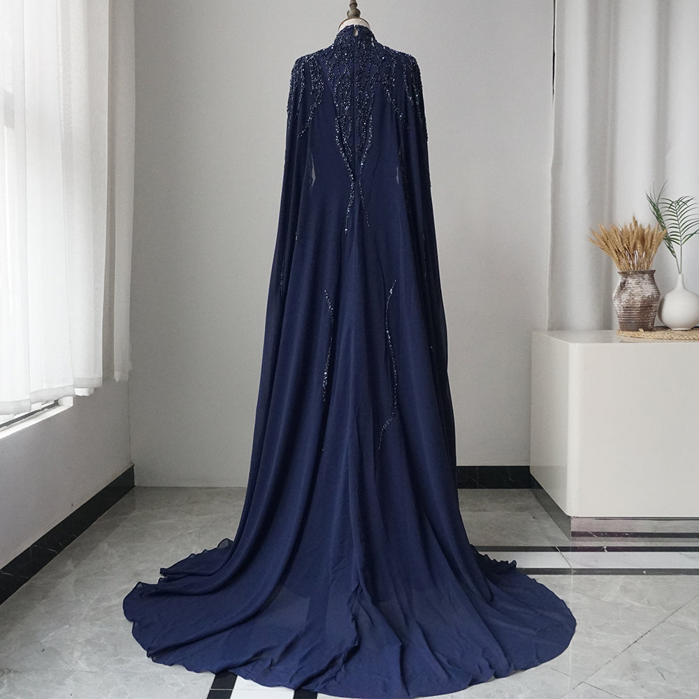 Luxury muslim Sage Green Evening Dresses Gowns with Cape Long Sleeves ED500681
