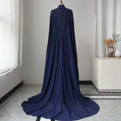 Luxury muslim Sage Green Evening Dresses Gowns with Cape Long Sleeves ED500681