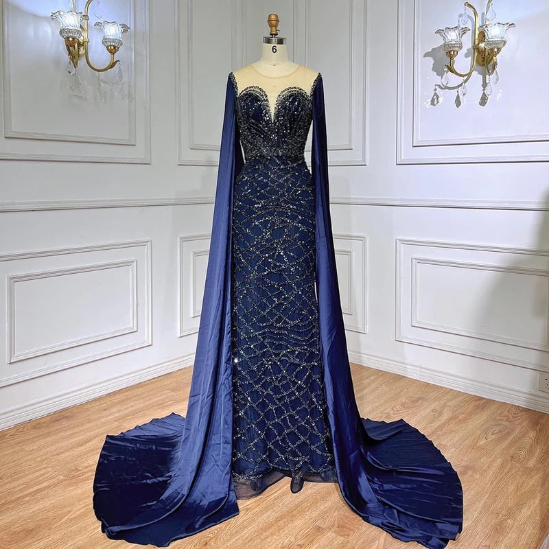 Alacati Green Cape Sleeves Luxury Evening Dresses Gowns 2025 Mermaid Beaded Elegant For Women Party ED500771