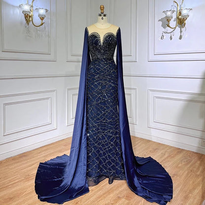Alacati Green Cape Sleeves Luxury Evening Dresses Gowns 2025 Mermaid Beaded Elegant For Women Party ED500771