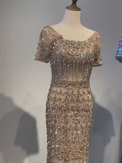 Arabic Luxury Dubai Mermaid Evening Dress with Cap Sleeves