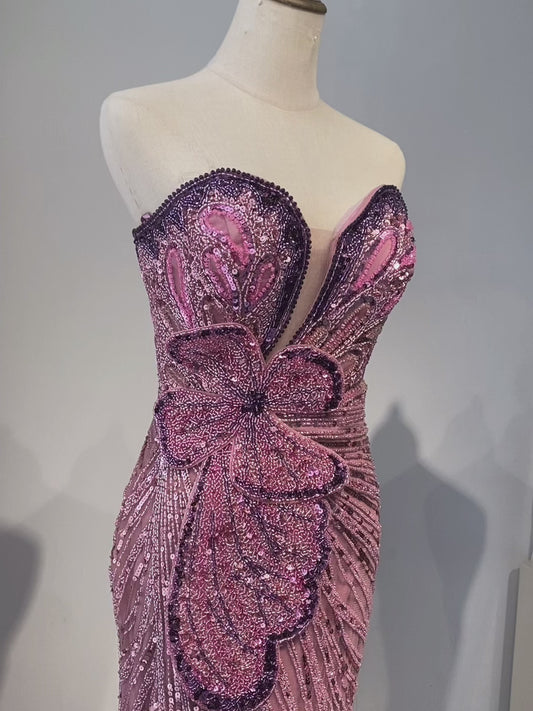 2025 Saudi Arabic Pink Mermaid Evening Dress with High Split for Formal Occasion